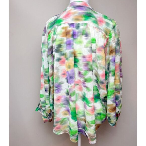 Pilcro XL-Petite Womens Watercolor Button-Down Blouse Tie Dye Oversize - Picture 3 of 10